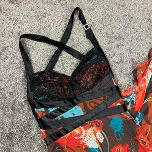 Vintage Cache Maxi  Abstract Beaded Lace Bust Sleeveless Maxi Silk Dress Size 4